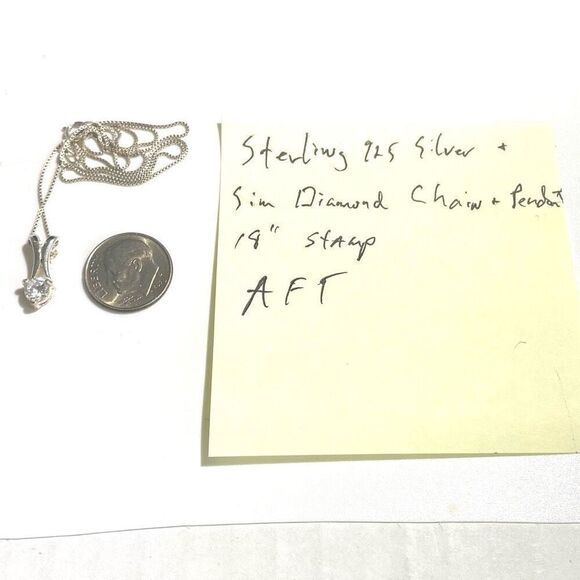 AFT# Sterling 925 Silver & Sim Diamond Necklace - Picture 11 of 11